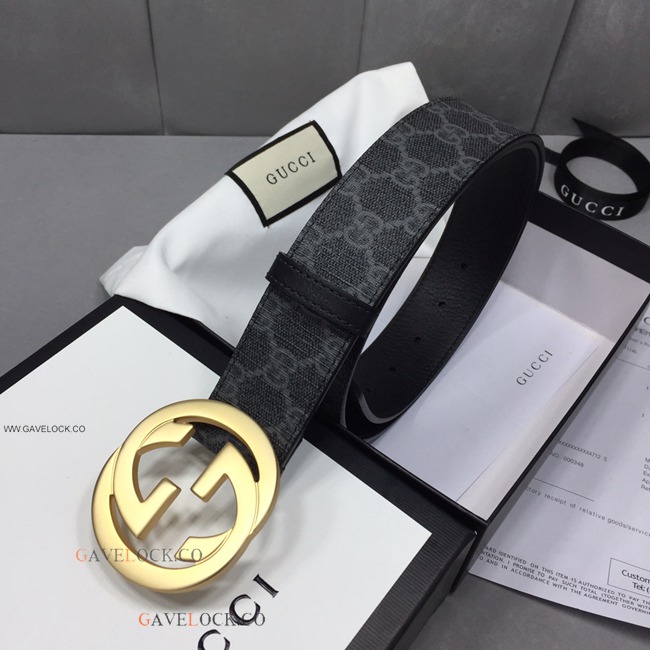 Gucci Belt Supreme Canvas Leather Trim Gold GG Buckle